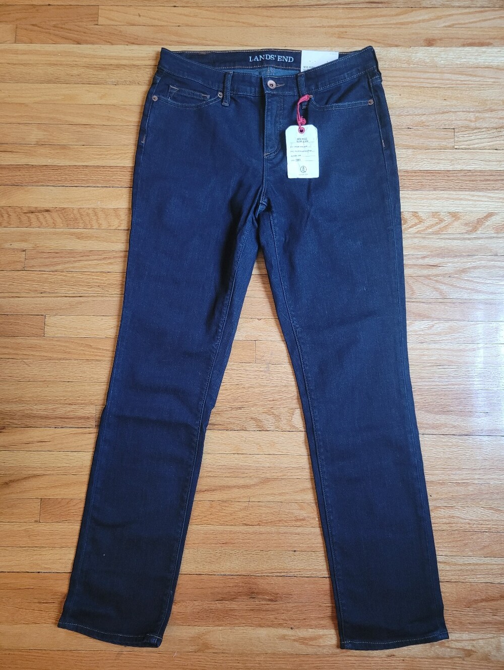 Lands' End Mid Rise Slim Jeans Dark Wash Size 8 NWT Classic Minimalist Casual